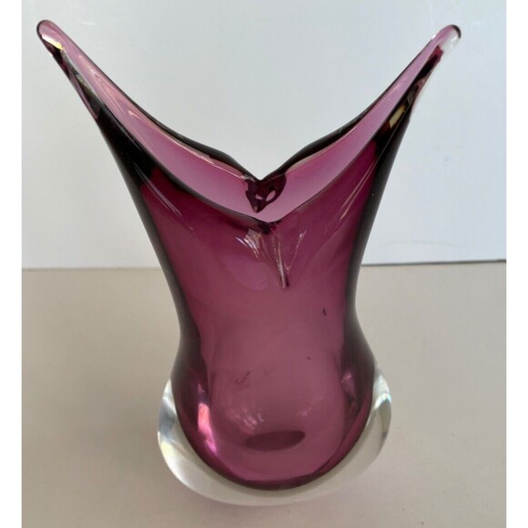 MCM Murano Sommerso Hand Blown Glass Vase 9" Purple Pointed Tips Formia Italy - Picture 7 of 16